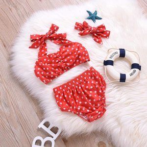 Baby Girl Bikini Polka Dot Swimsuits Halter Swimwear Bikinis Red